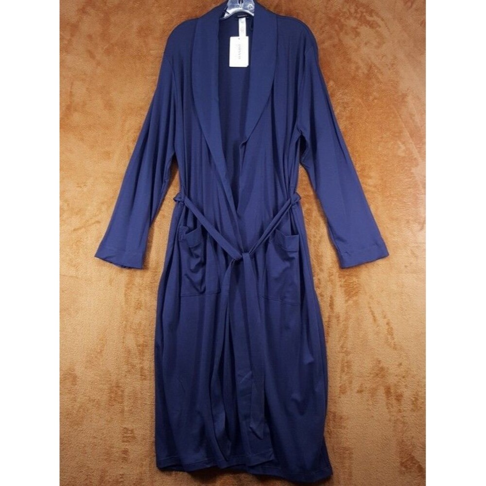 HANRO Robe Mens Medium Blue Belted Night & Day 100% Cotton $265